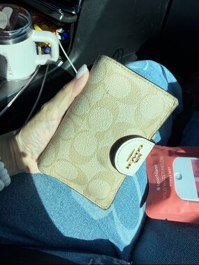 Coach Tan Signature Continental Wallet with Gold Hardware